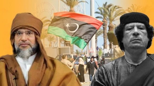 سيف الإسلام القذافي وأبوه الراحل معمر القذافي